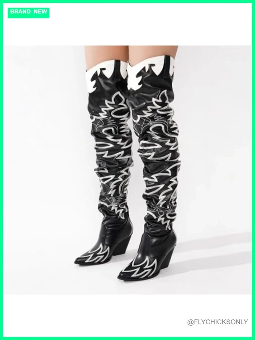Thigh High Over The Knee Western Cowboy Cowgirl Boots Chunky Block Heel Pull On